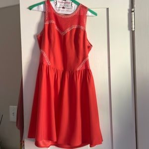 Parker coral/orange cocktail dress high lace neck